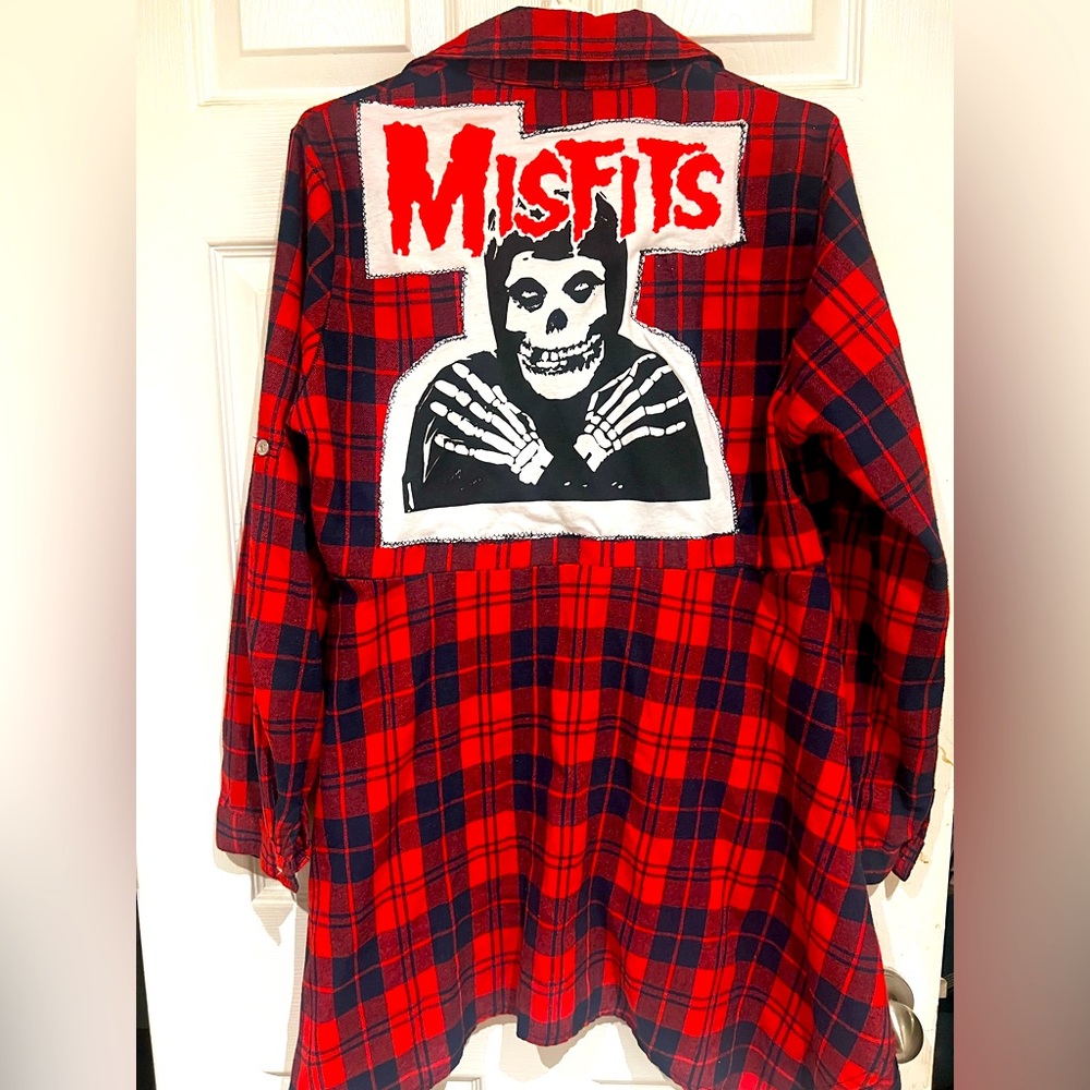 Women’s Red and Black Plaid Shirt Dress with Misfits Patch